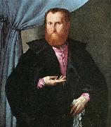 Lorenzo Lotto Portrait of a Man in Black Silk Cloak oil